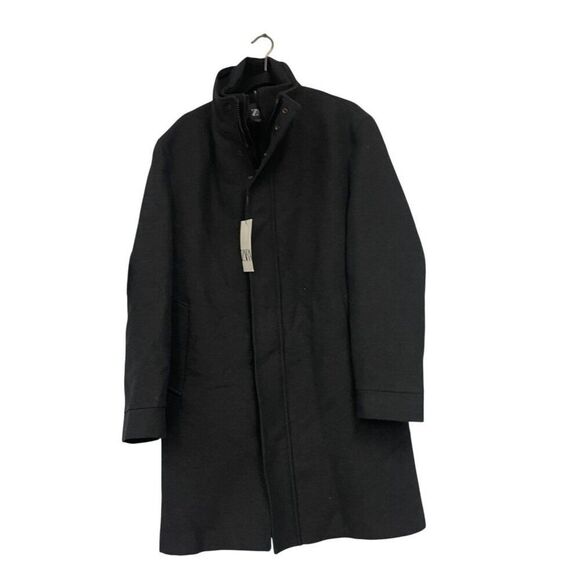 Zara Mens Overcoat Coat Mid length Medium M Gray Removeable Collar 6494/602 NWT - Picture 2 of 15